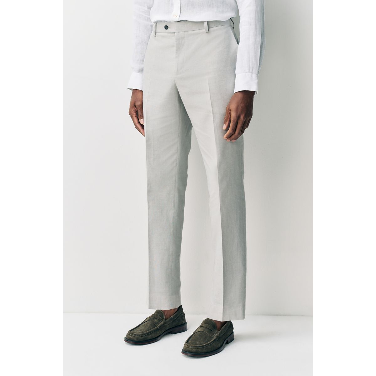 Pantalon de costume ajusté en lin texturé écru, NEXT