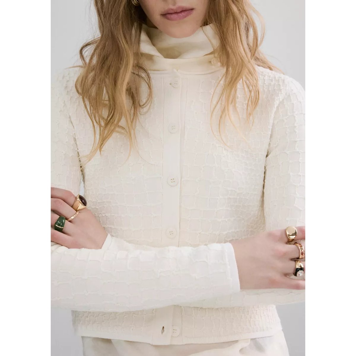 Cardigan tricot texturé écru, MANGO
