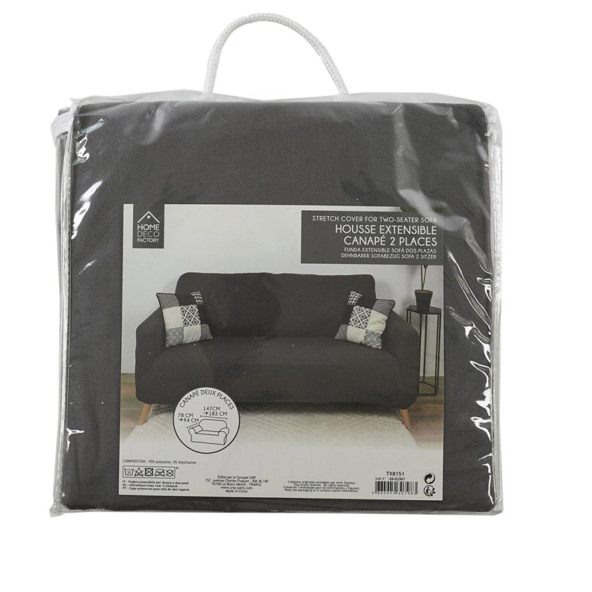 Housse De Canapé 2 Places Extensible Gris gris, DECORATIE
