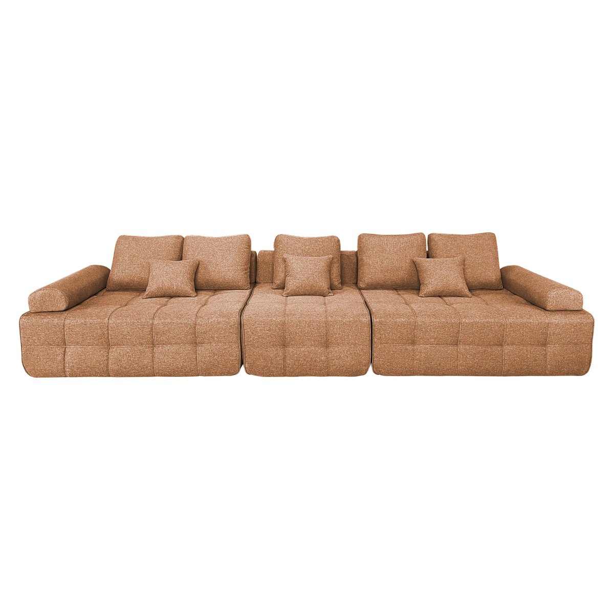 Canapé modulable 5 places assise profonde en tissu avec coussins, SNUGGY terracotta, OVIALA