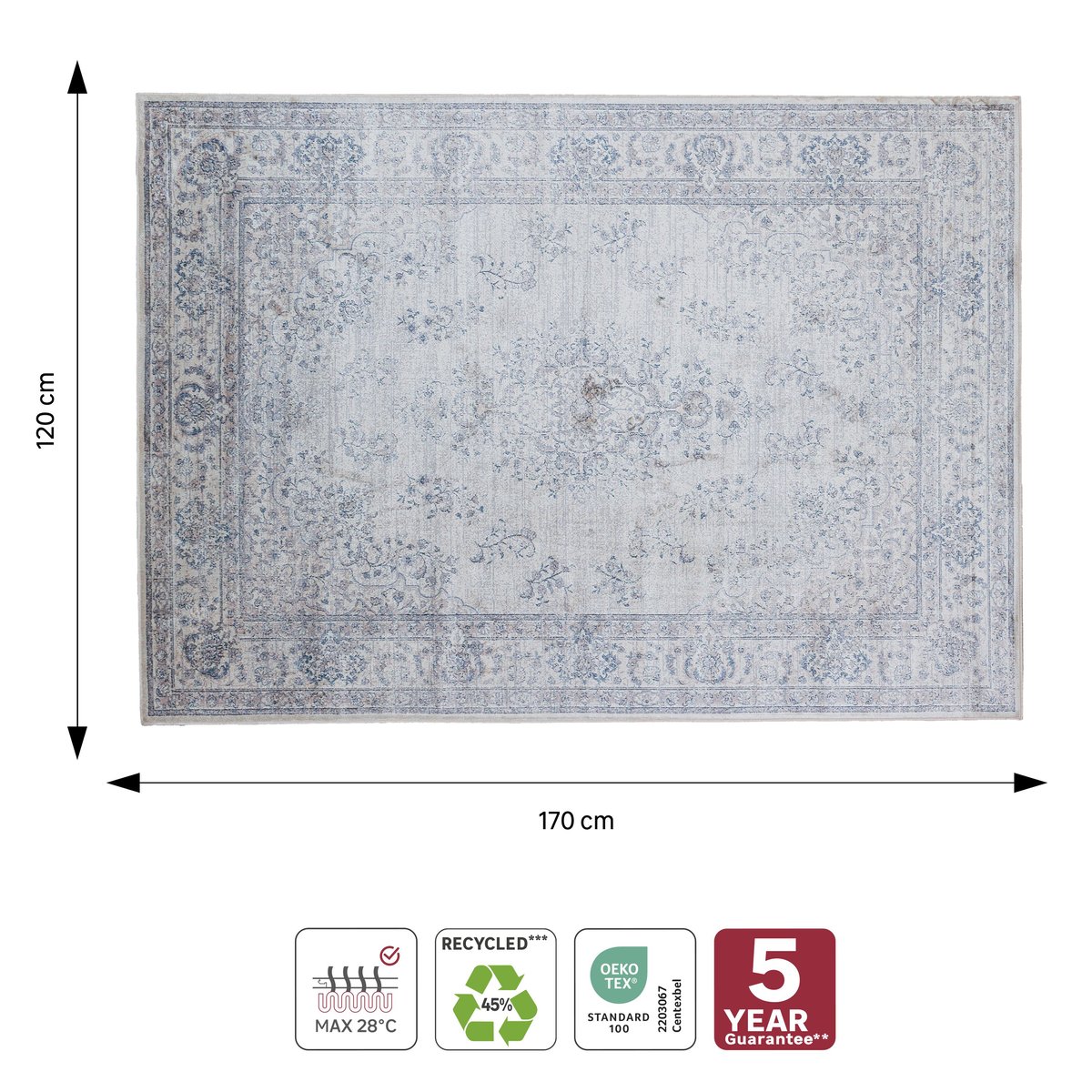 Tapis en viscose à poils courts, ELISTA bleu, INSPIRE