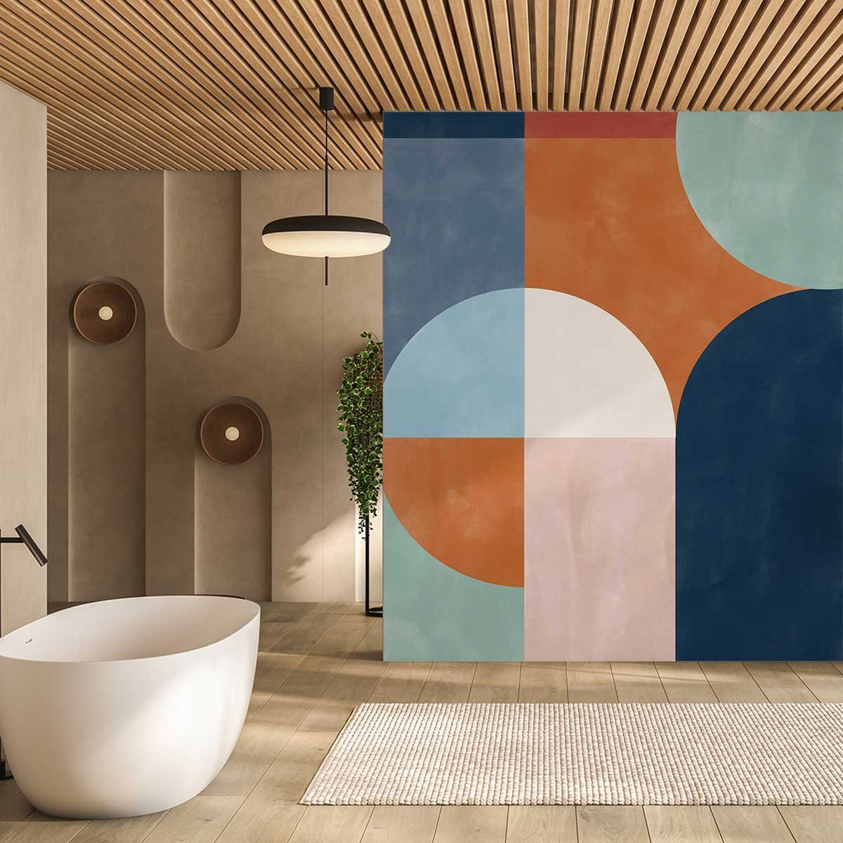 Papier peint bleu intissé, HEXOA