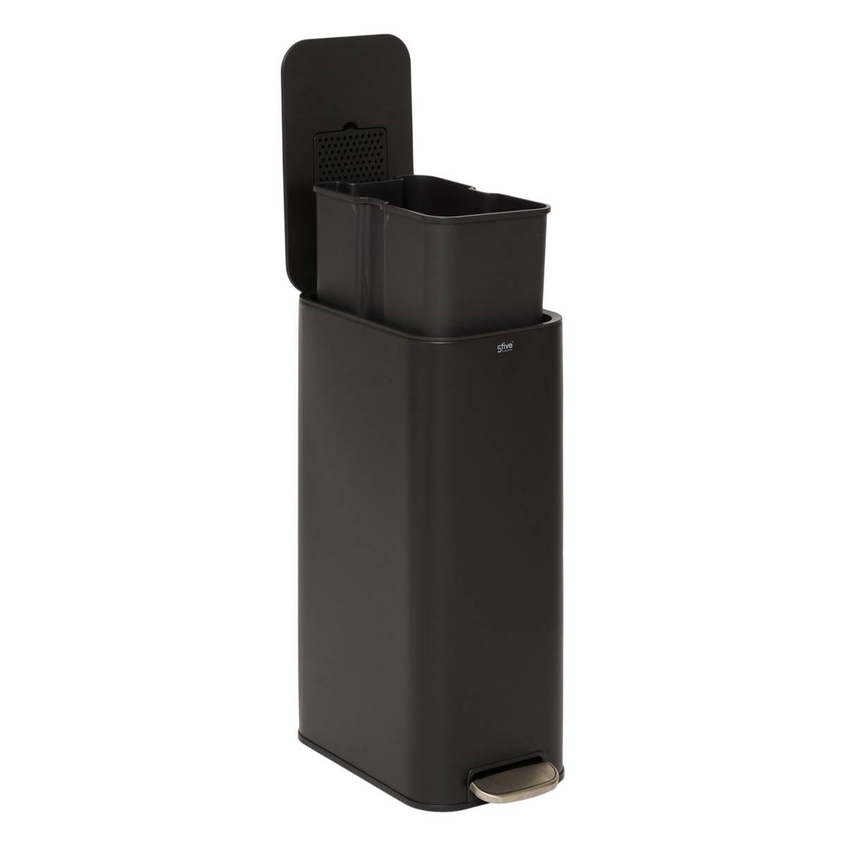 Poubelle slim rectangulaire à pédale en acier DELTA noir, 5FIVE SIMPLY SMART