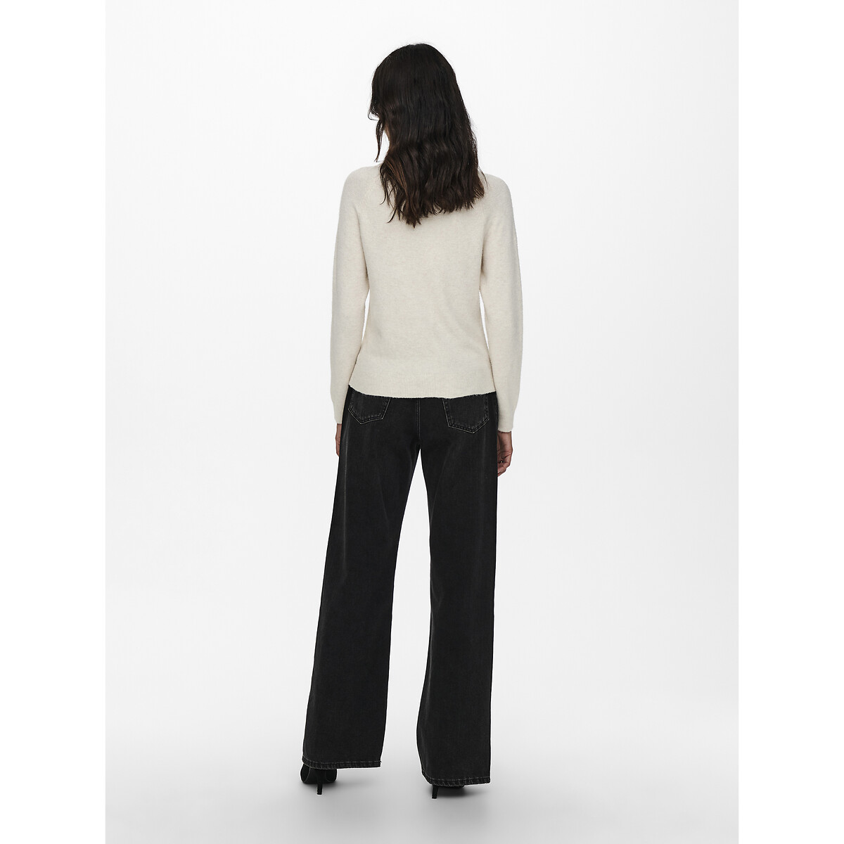 Pull col montant en fine maille blanc, ONLY