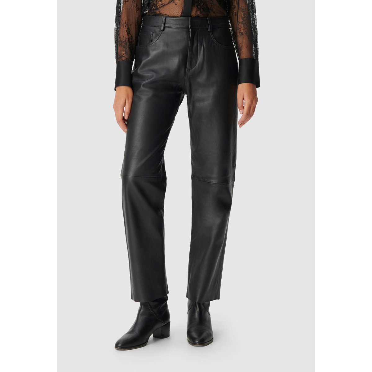 Pantalon en cuir droit JANIS noir, IKKS