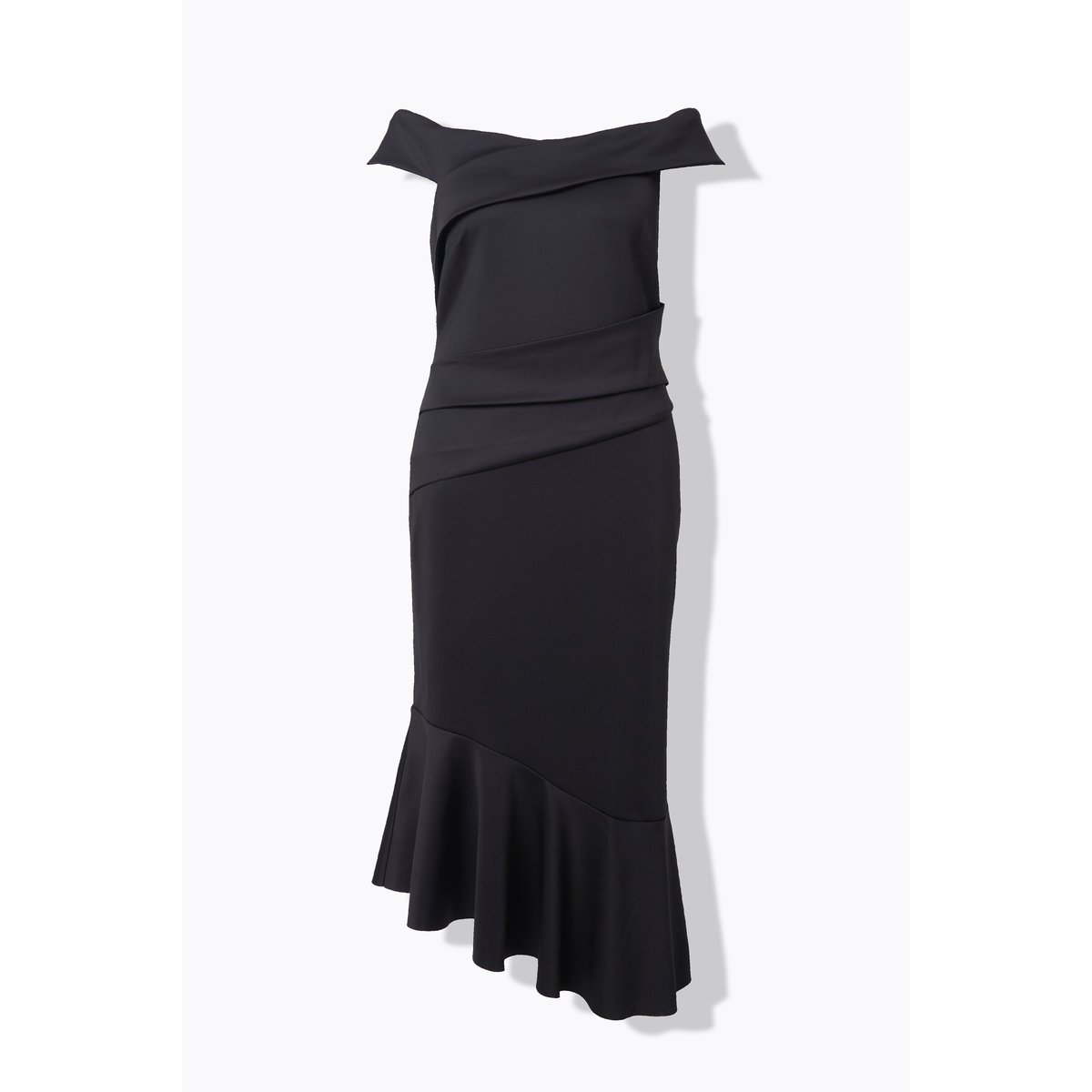 Robe maxi en tissu scuba. Encolure carmen noir, ULLA POPKEN