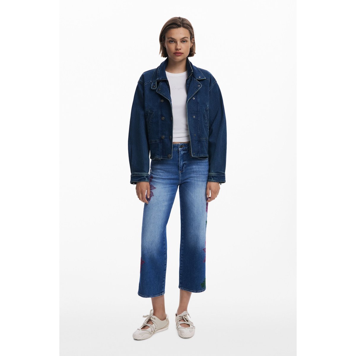 Jean culotte brodé bleu clair, DESIGUAL