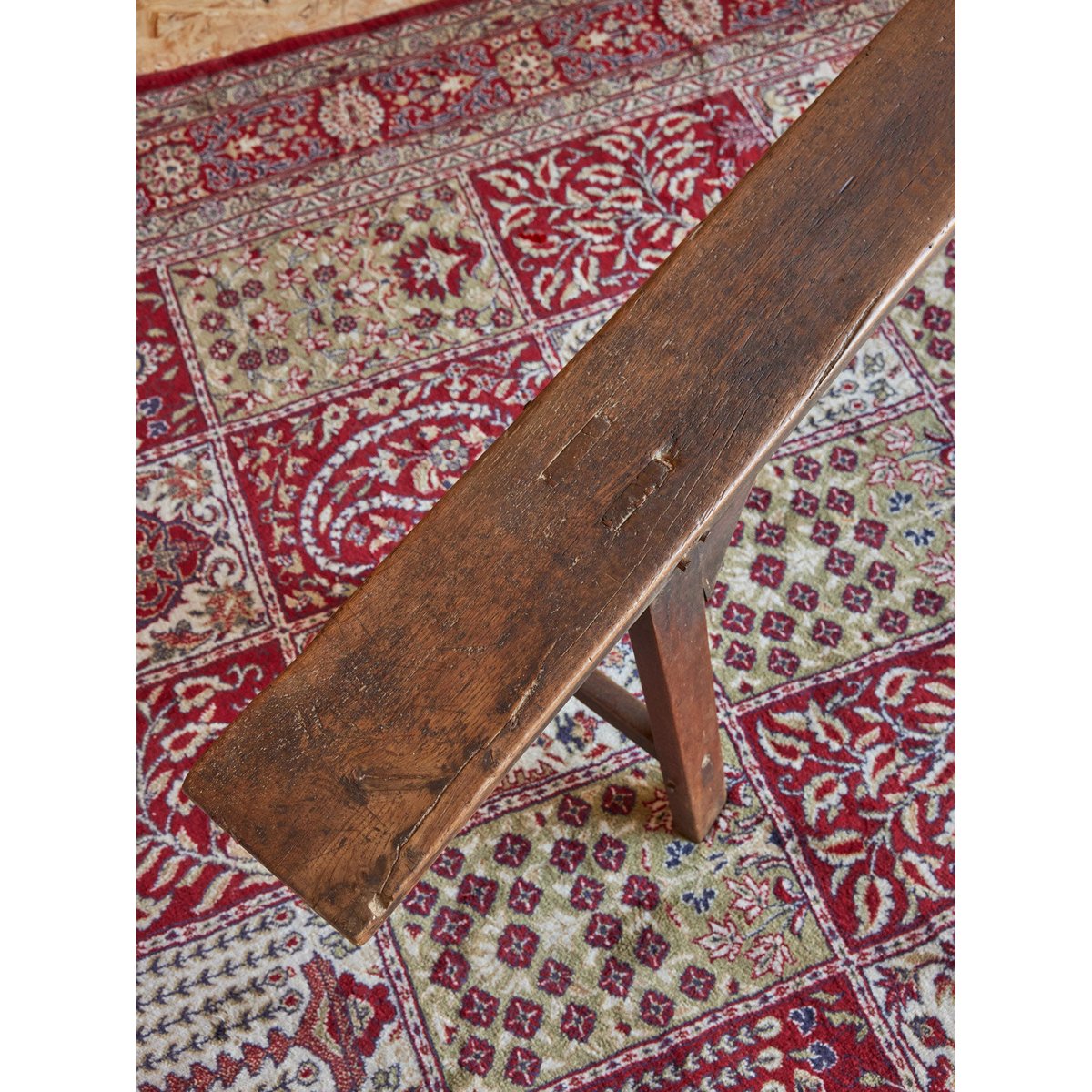 Banc de ferme en bois Antoine N°432 - Bon état bois foncé, DEBONGOUT