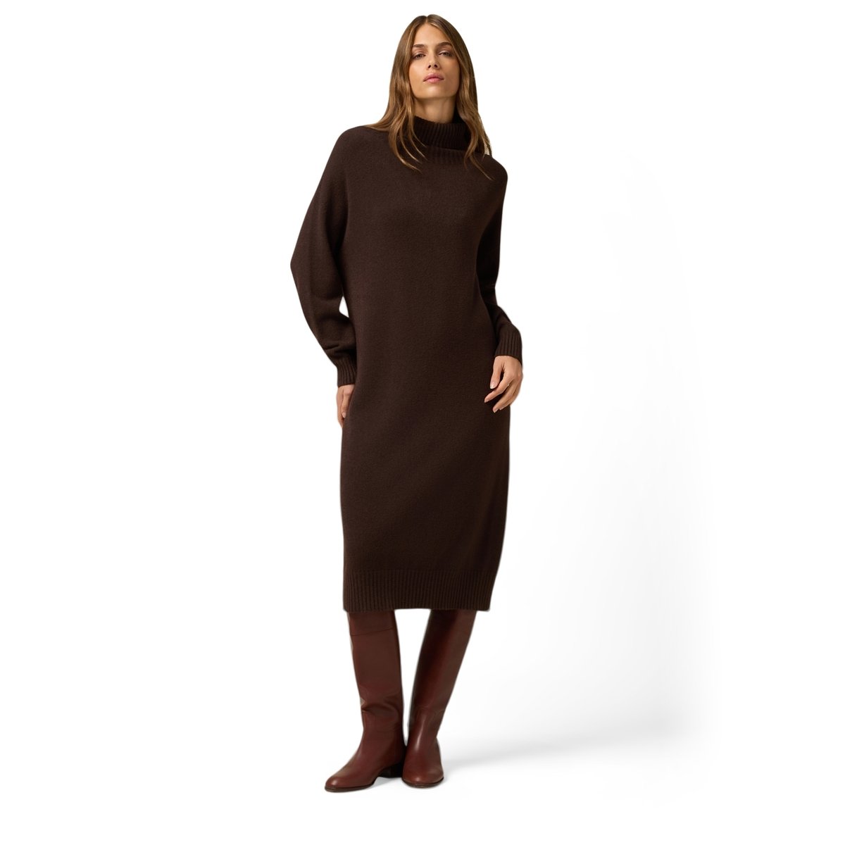 Robe oversize col roulé marron, OLTRE