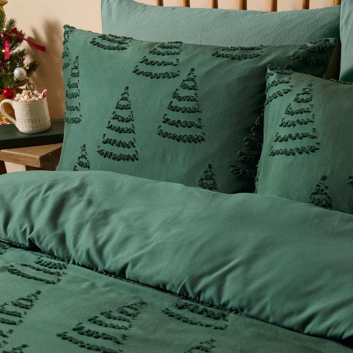 Trees Soft Tufted Christmas Duvet Cover and Pillowcase Set green, DUVET DAY
