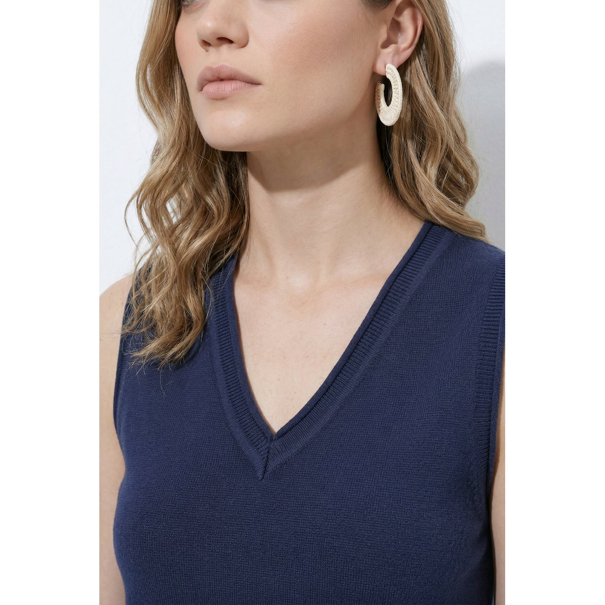 Robe en maille sans manches, bords roulottés marine, ULLA POPKEN
