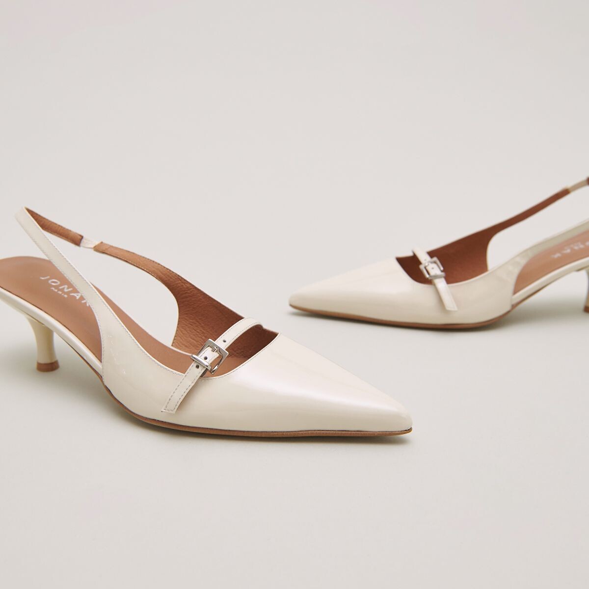 Dario Leather Slingback Heels, Made in Europe ecru , JONAK