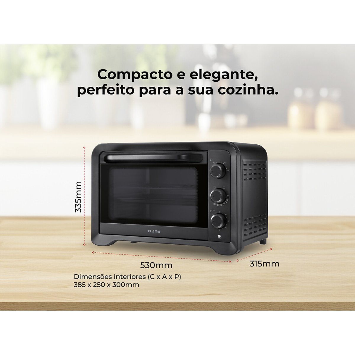 Mini Forno de Convecção 35L 1600W 1537FL, FLAMA preto , FLAMA