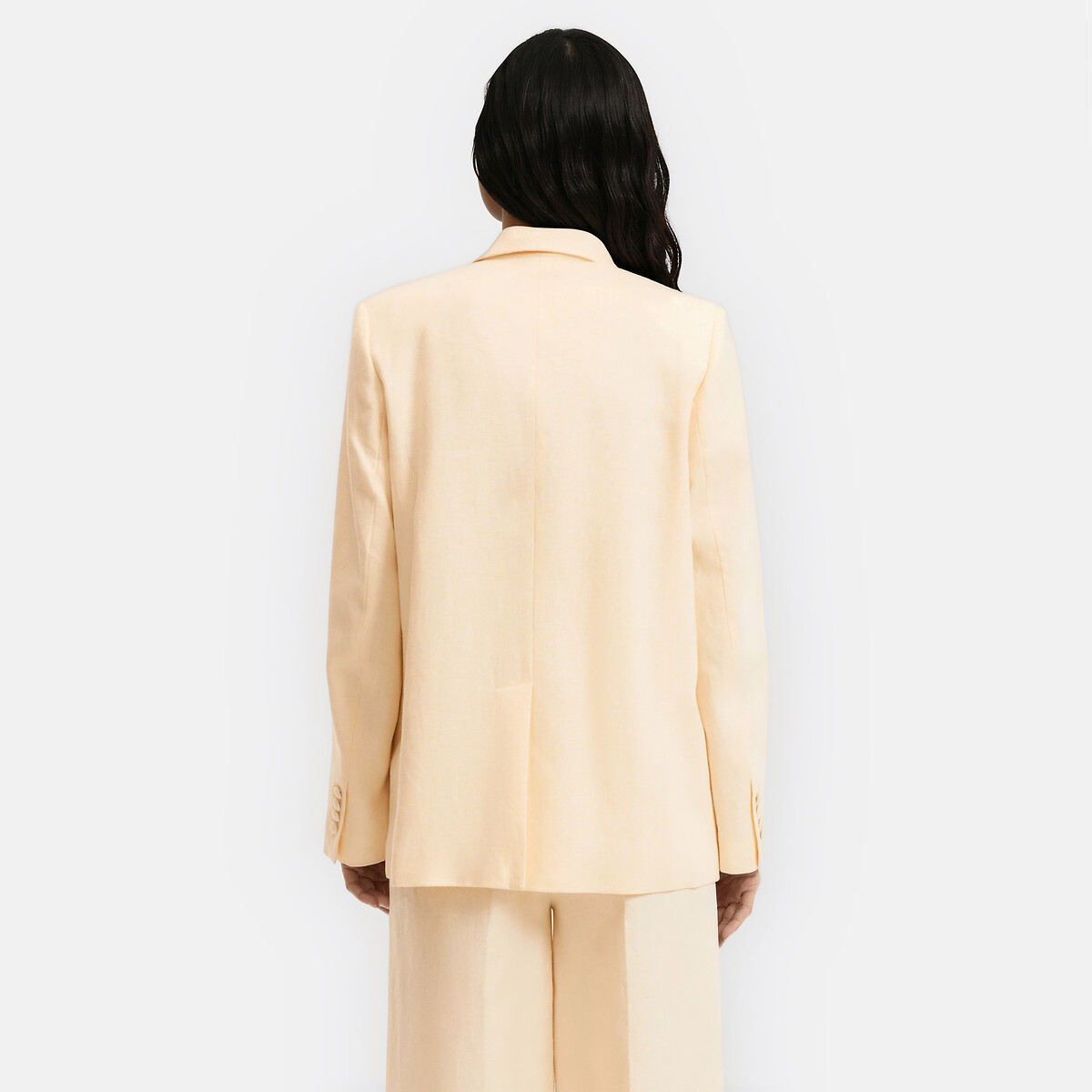 Blazer croisé coupe ample en lin jaune pastel, LA REDOUTE COLLECTIONS
