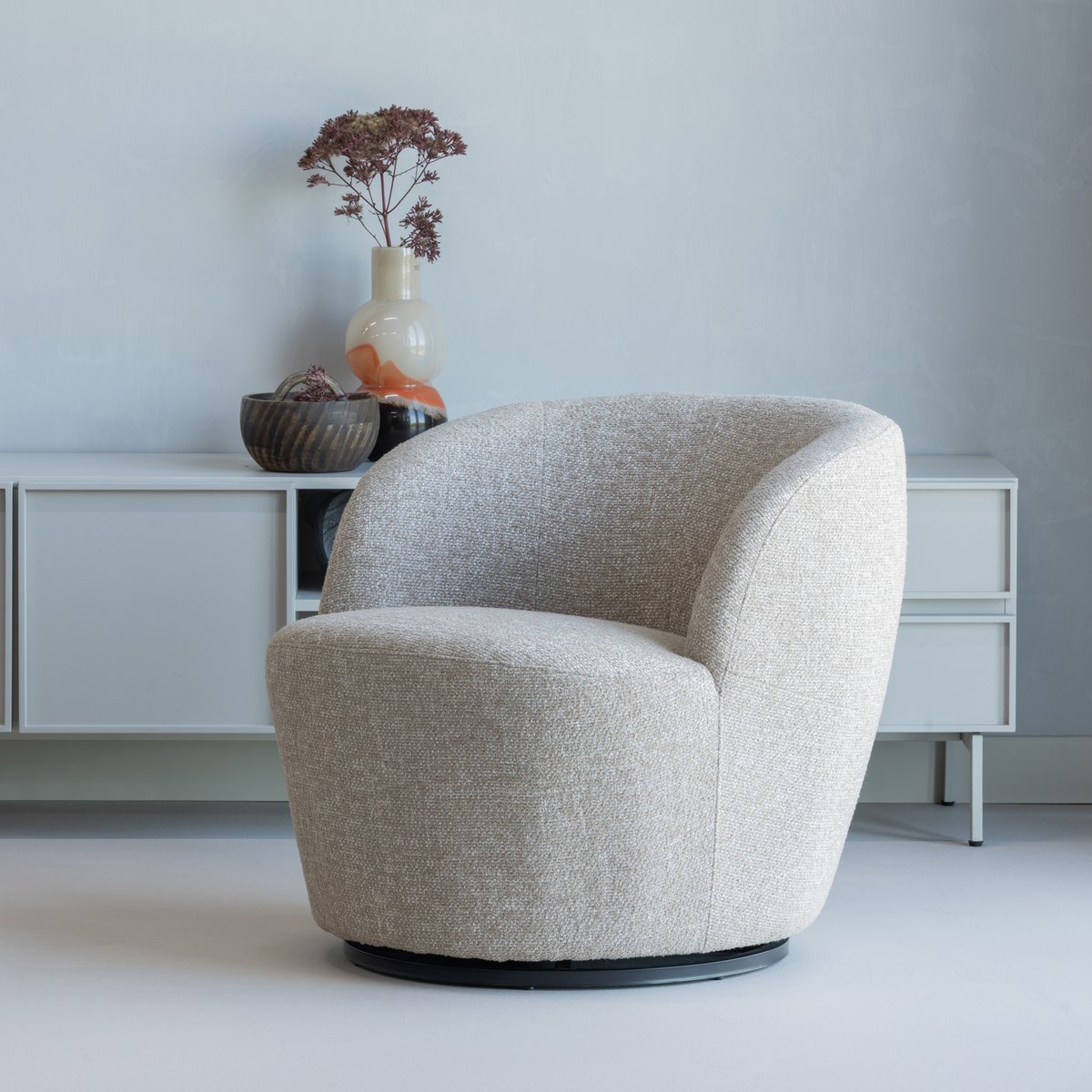 Fauteuil pivotant en tissu mélangé SERRA naturel, WOOOD