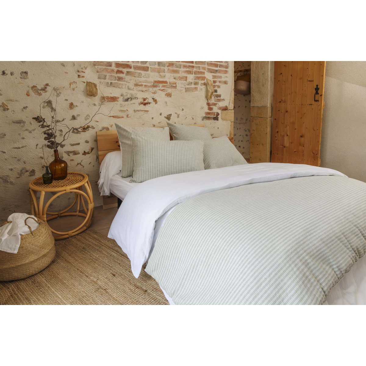 Bout de lit texturé coton et percale Teo vert, EDEN