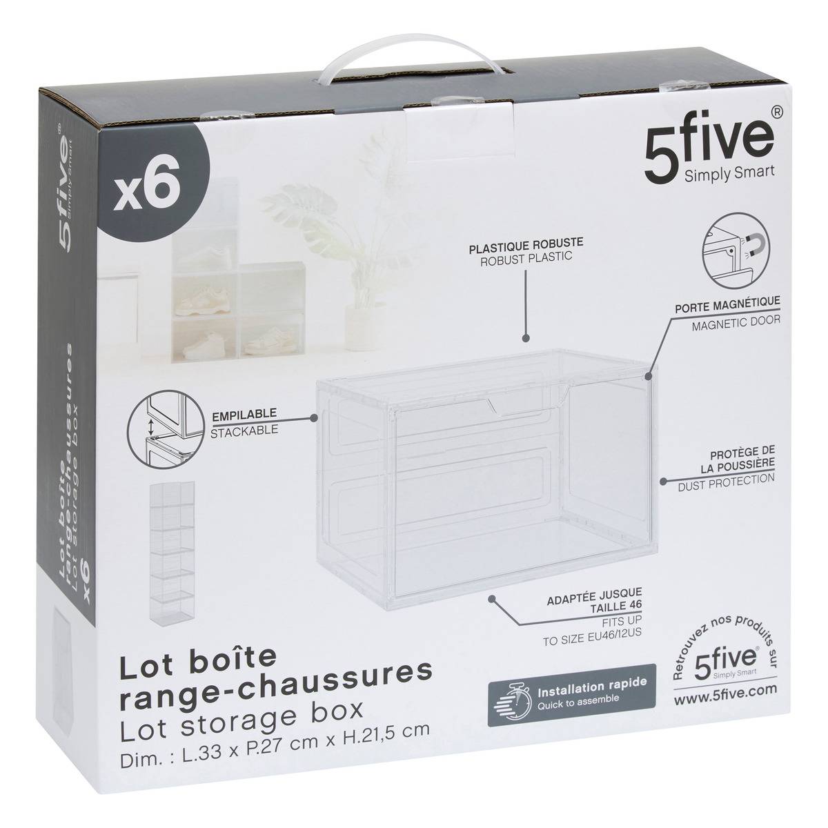 Lot de 6 boîtes range-chaussures SPACY PLUS transparent, 5FIVE SIMPLY SMART