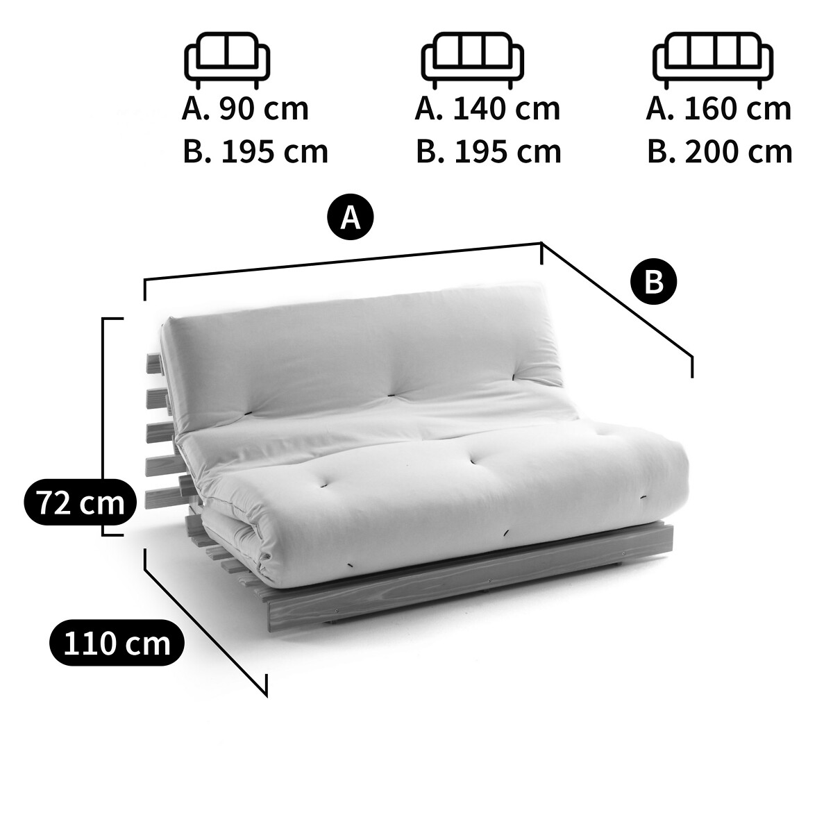 Divano futon, 4 posizioni Thaï legno chiaro grezzo da dipingere, LA REDOUTE INTERIEURS