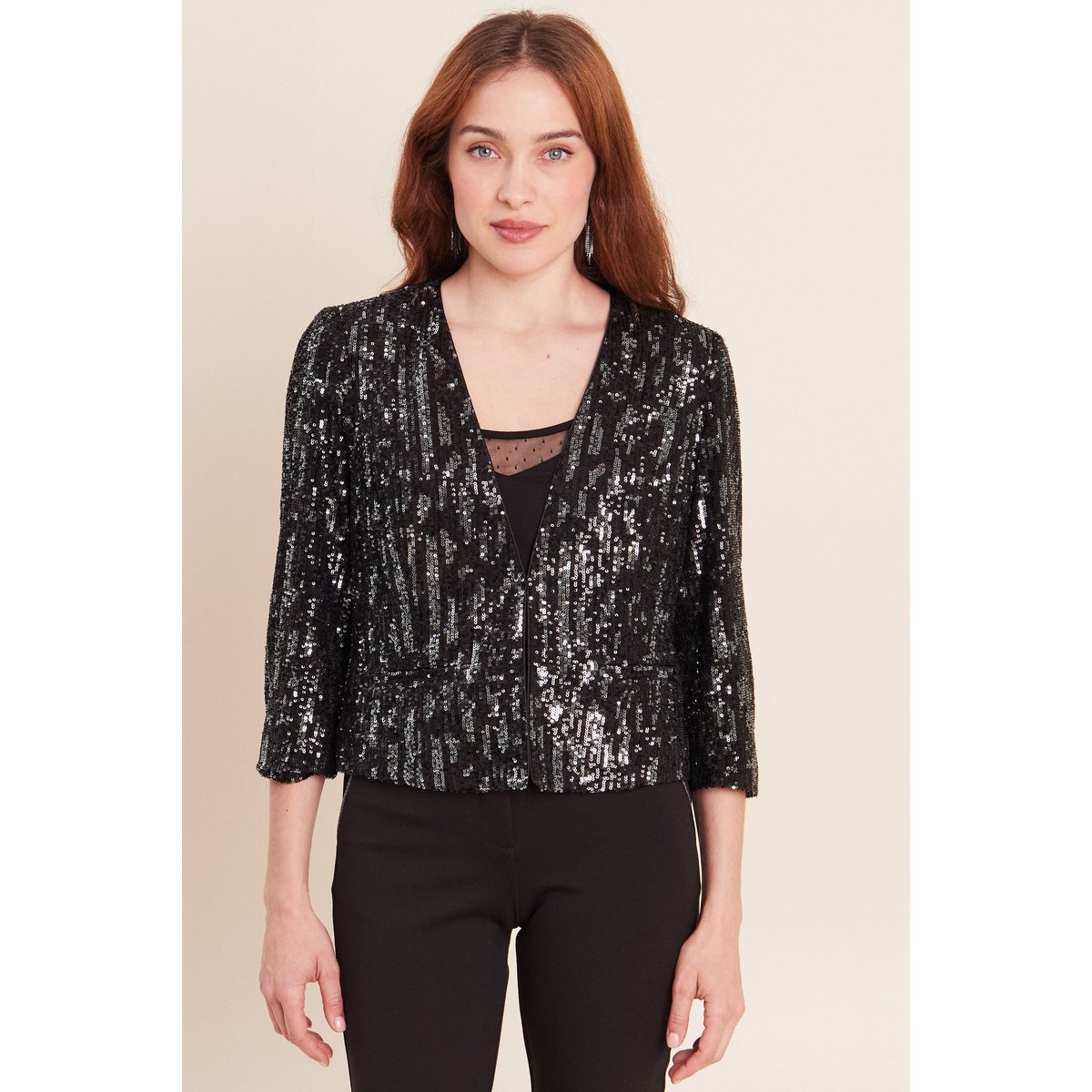 Veste ajustée courte à sequins gris foncé, BREAL