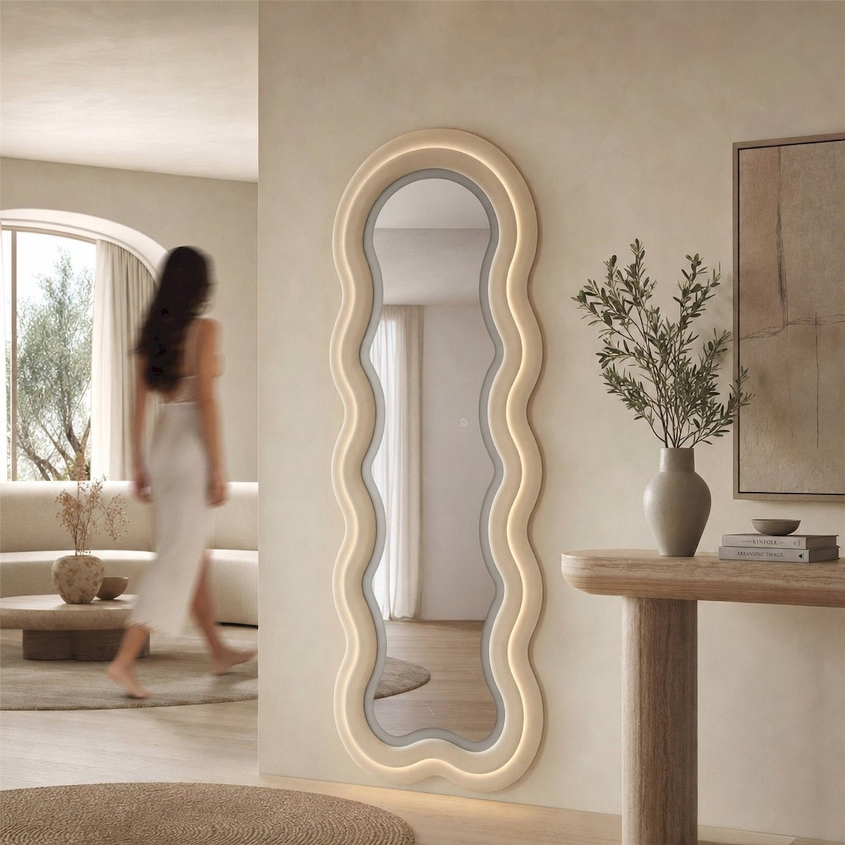Miroir mural ondulé avec éclairage LED MODERN crème, RECOLLECTION