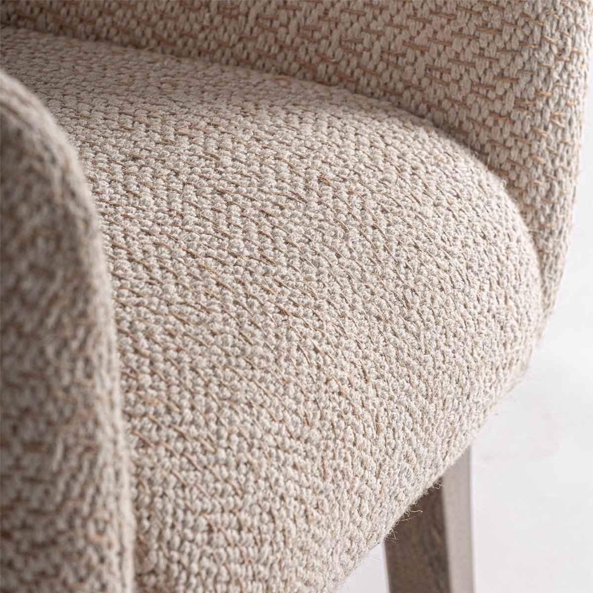 Fauteuil de salon en jute style contemporain blanc cassé naturel et bois clair, RECOLLECTION