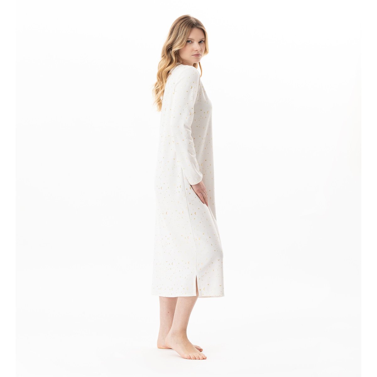 Chemise de nuit longue en coton LUNA 111 ecru, LE CHAT