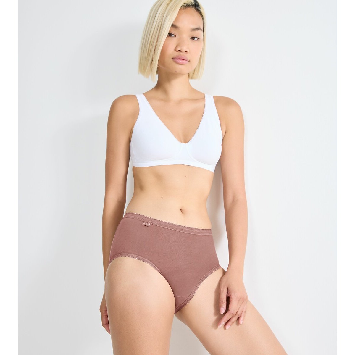 Lot de 3 + 1 gratuit Slips Midi Basic+ marine + cacao + blanc + gris chiné, SLOGGI