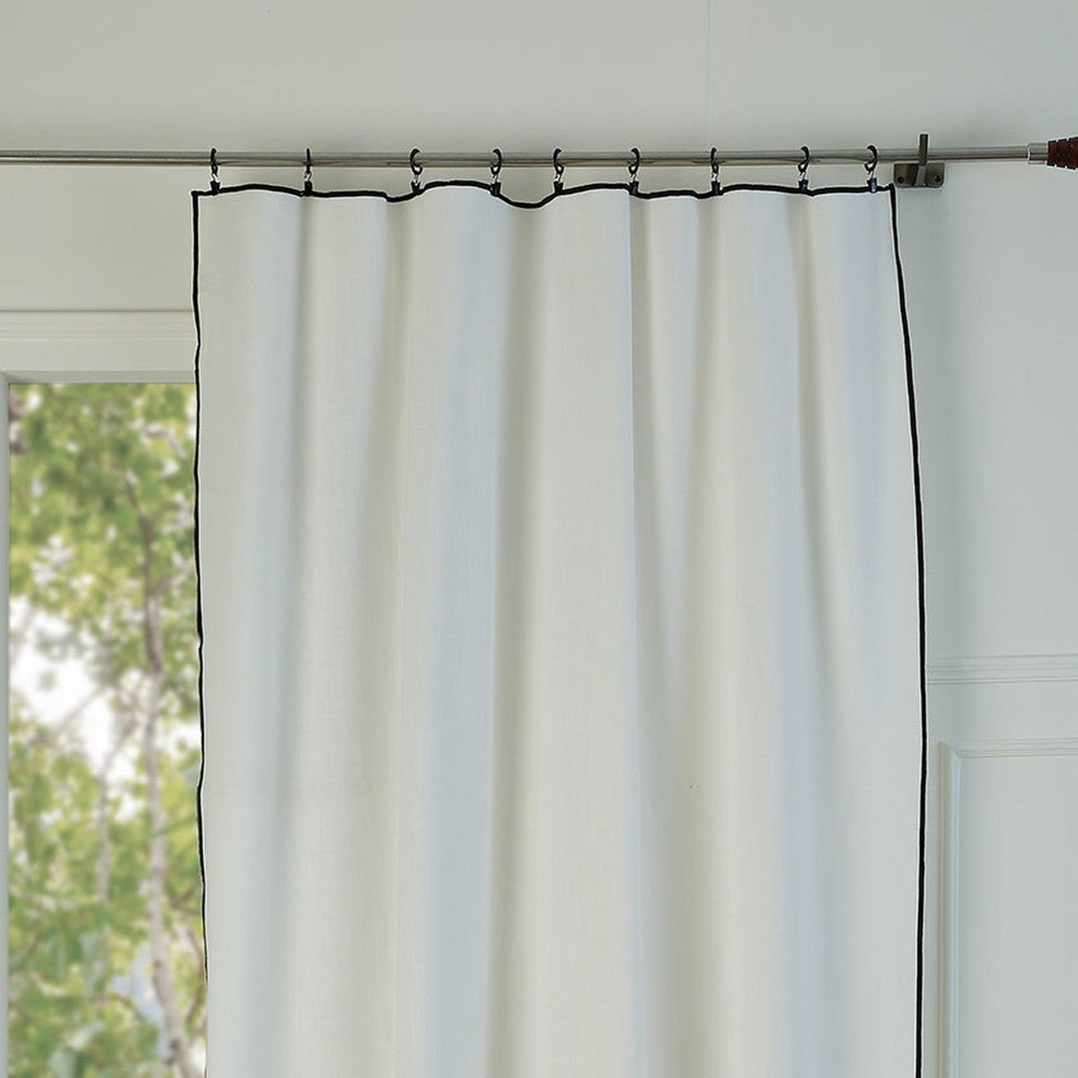 Rideau panneau toile de coton JULES blanc / noir, FEBRONIE