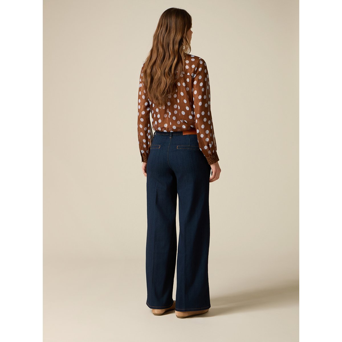 Jean palazzo avec boutons décoratifs bleu, OLTRE