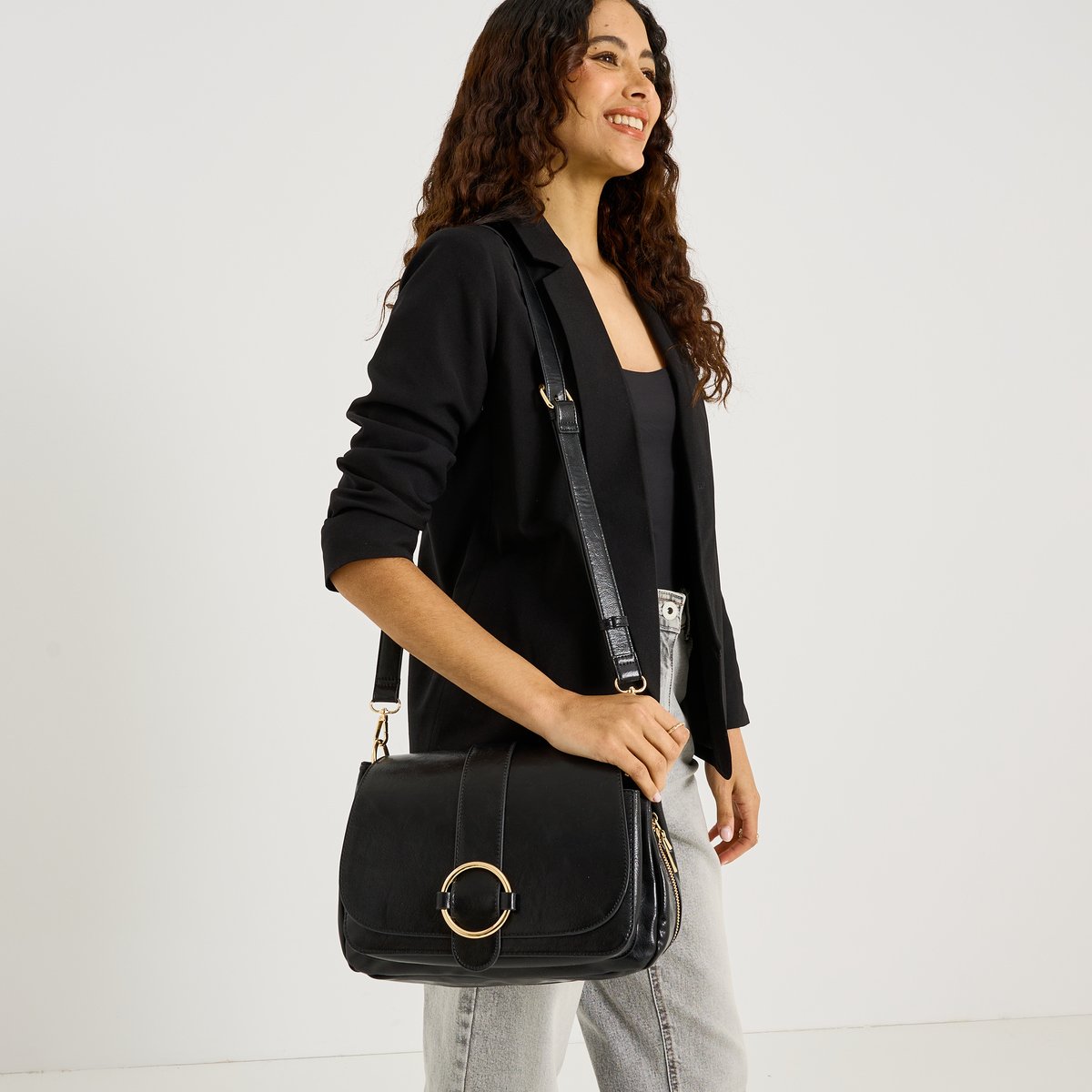 Sac besace à rabat noir, GRAIN DE MALICE