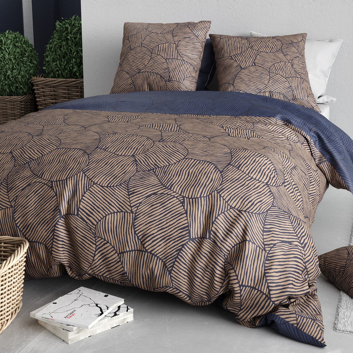Parure housse de couette en coton imprimée, Ninon bleu, C DESIGN HOME TEXTILE