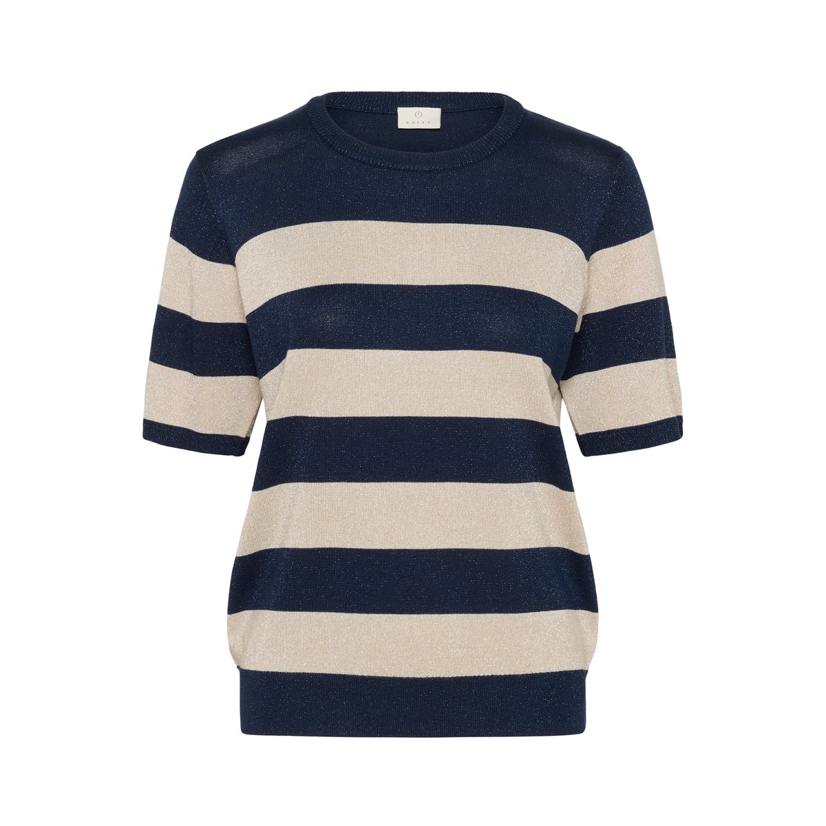 Knitted pullover bleu midnight/beige feather wide stripe, KAFFE