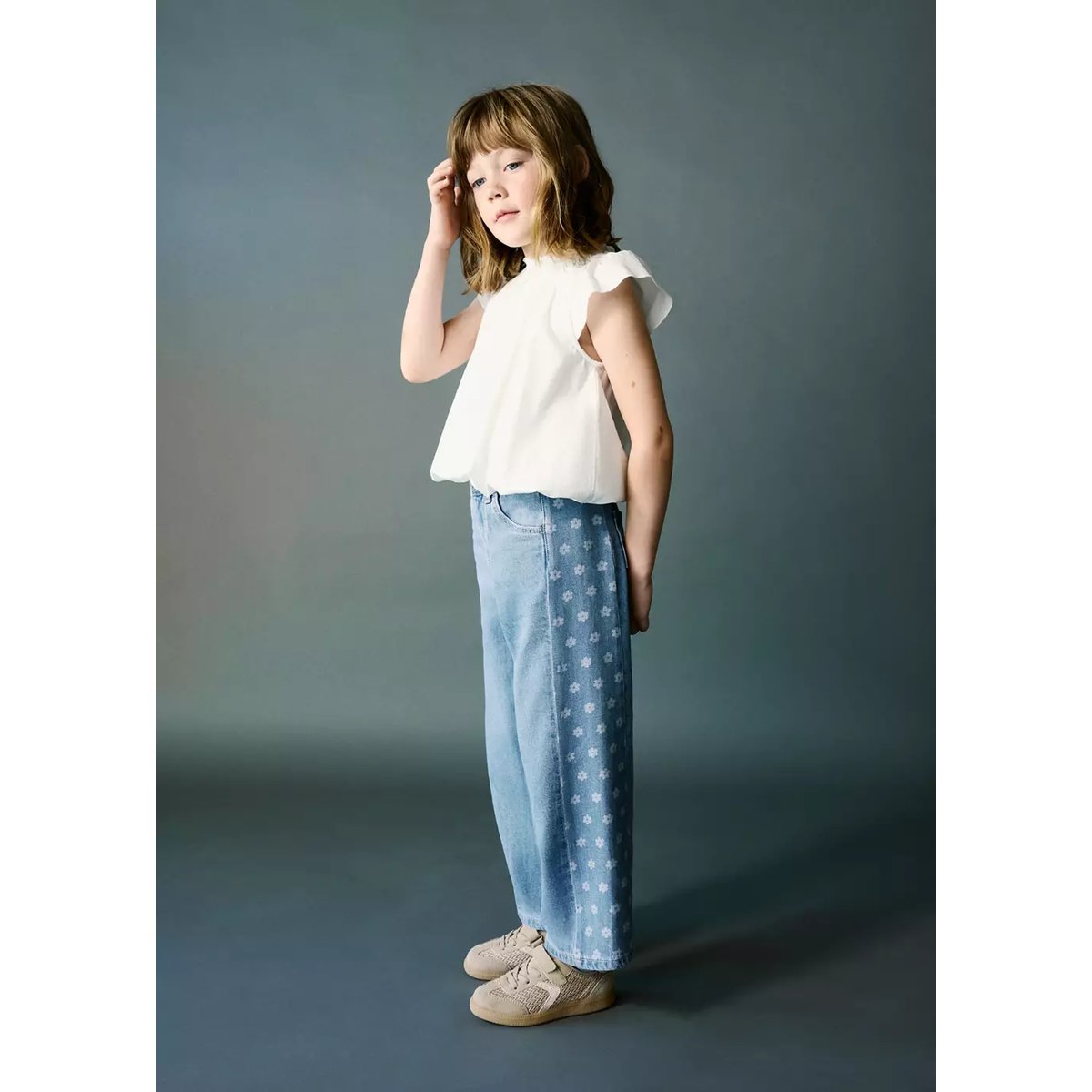 Blouse en coton à bas bouffant blanc, MANGO BABY