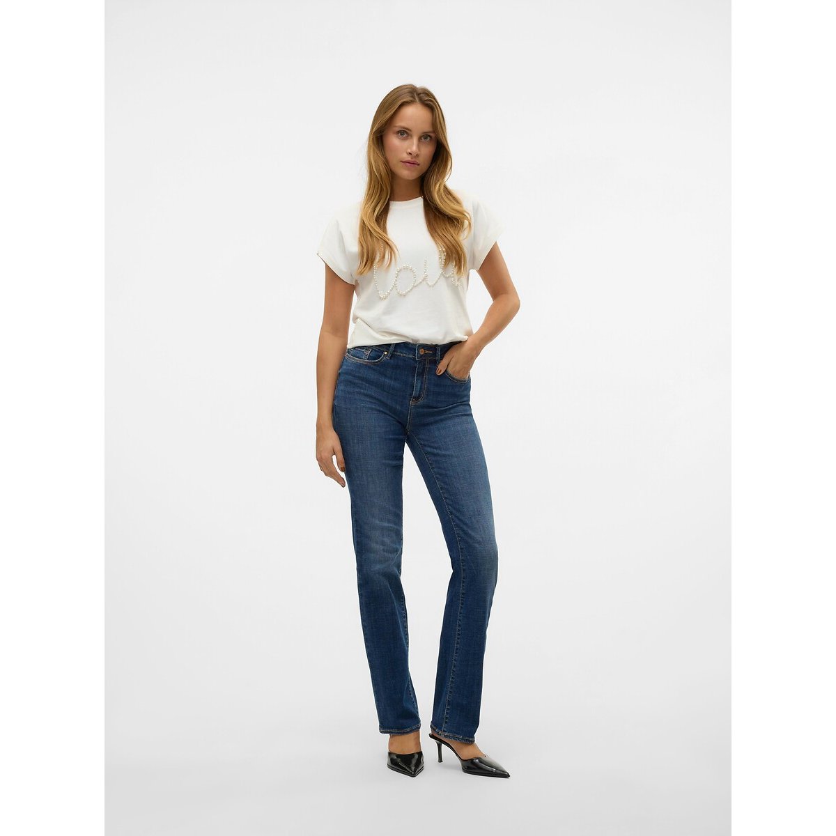 Mid Rise Straight Jeans dark blue , VERO MODA