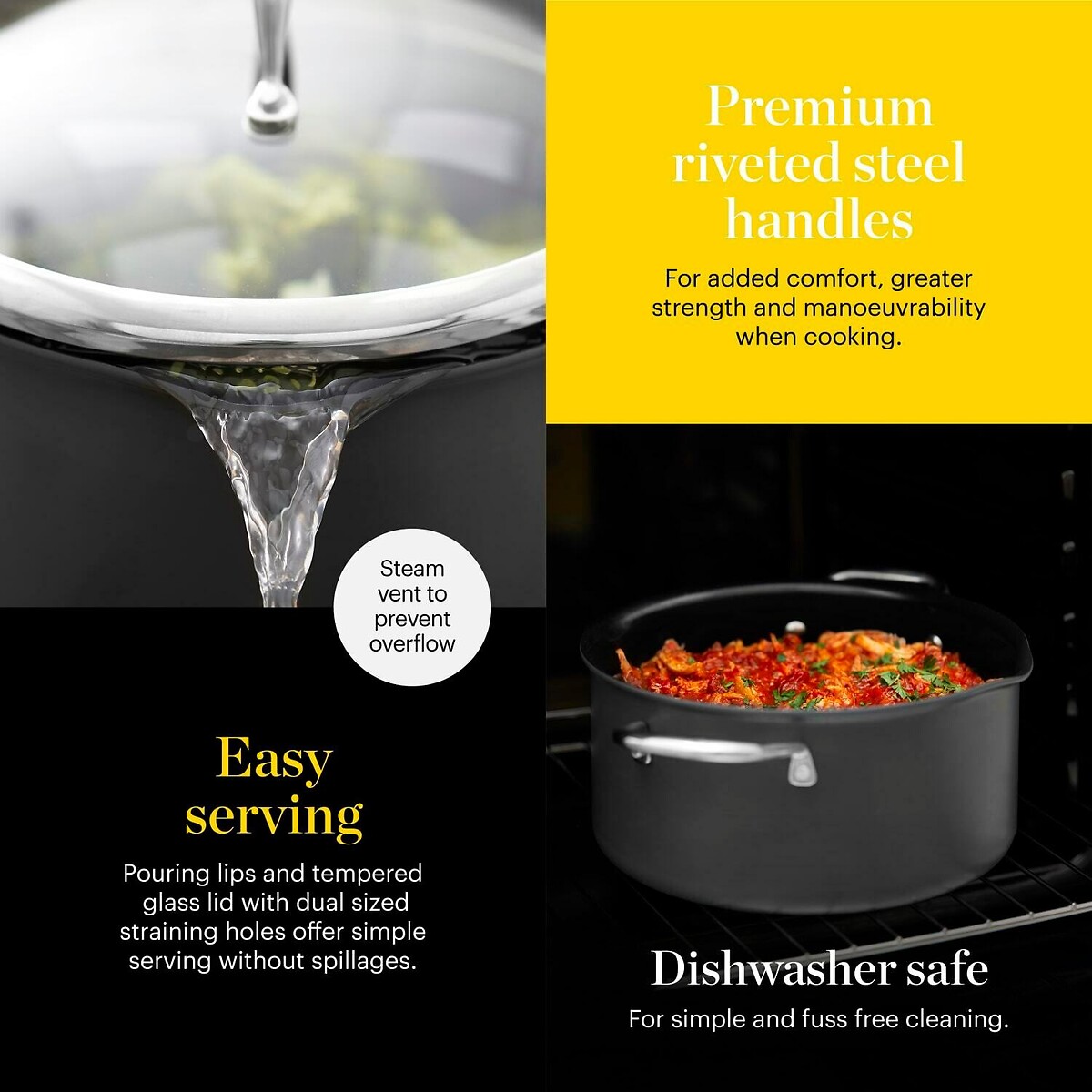 24cm Hard Anodized Casserole with Lid black, GOOD FOOD BY TOWER