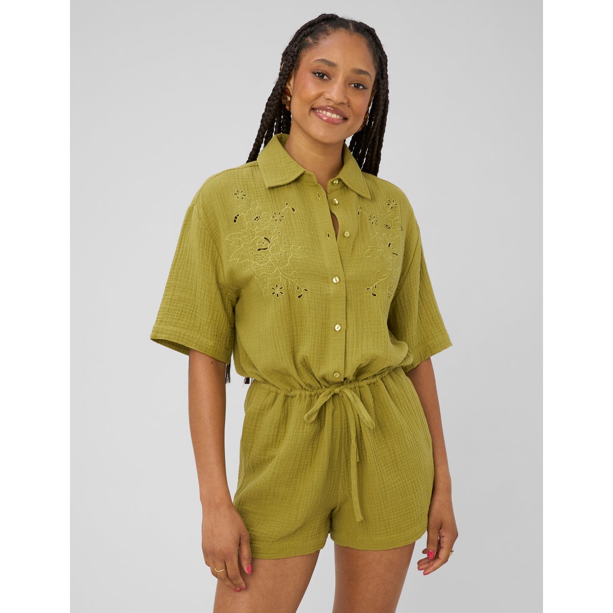 Combishort brorderie anglaise vert kaki, BZB