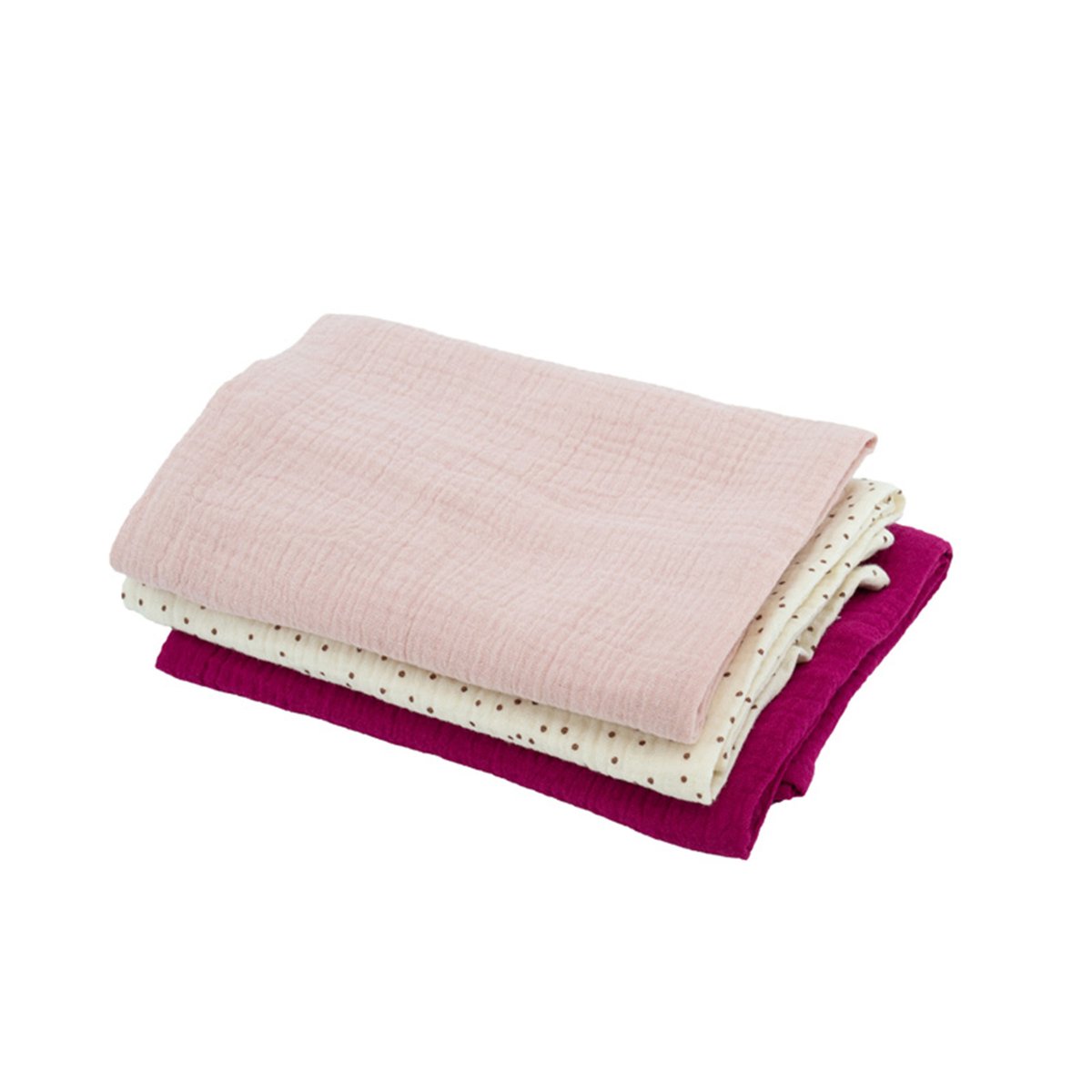 Lot de 3 langes bébé en mousseline rose, DOMIVA