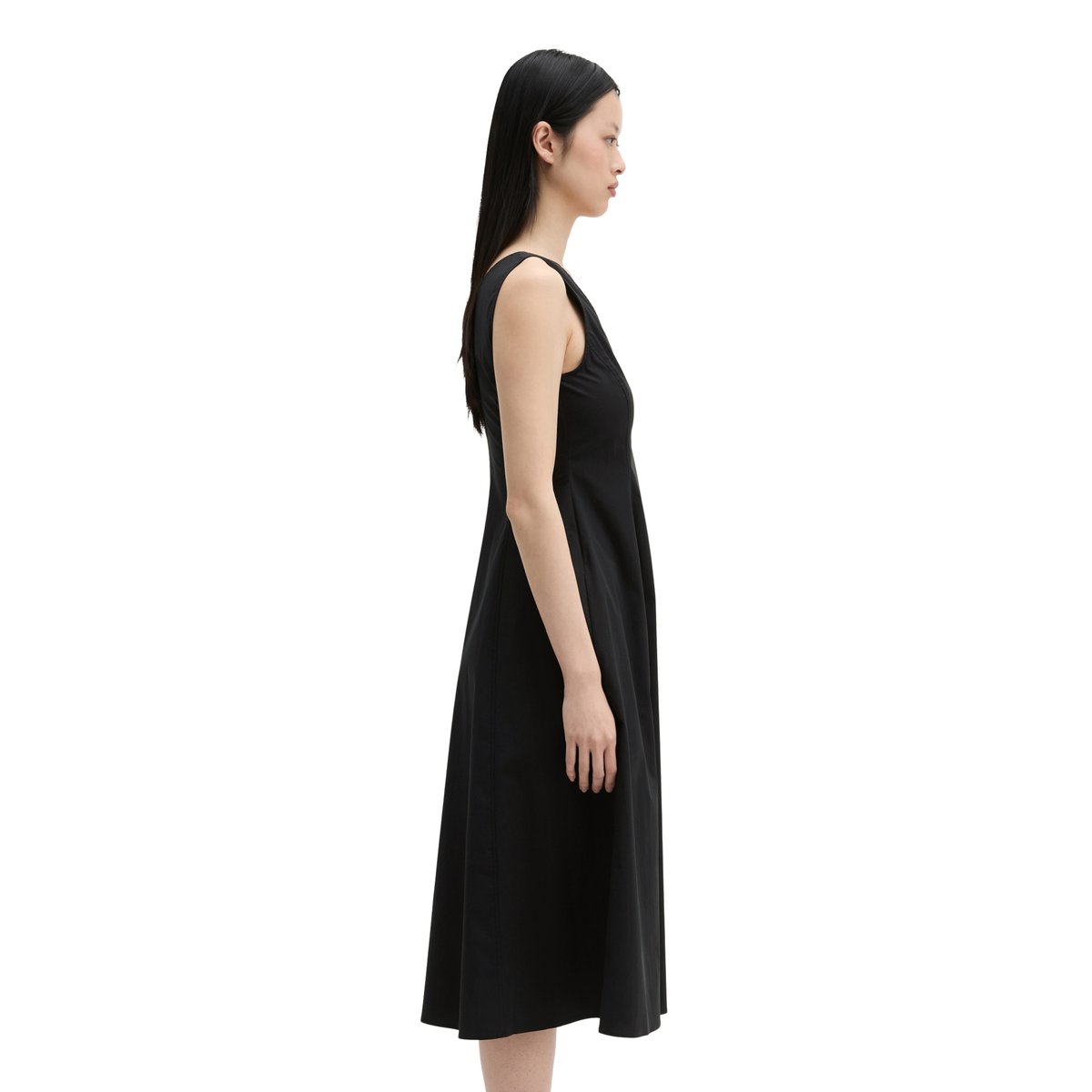 Robe avec jupe évasée en popeline stretch noir, MARC O'POLO