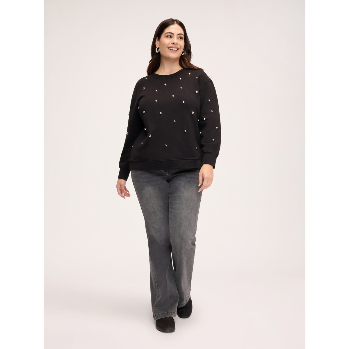 Sweat avec applications de perles noir, FIORELLA RUBINO