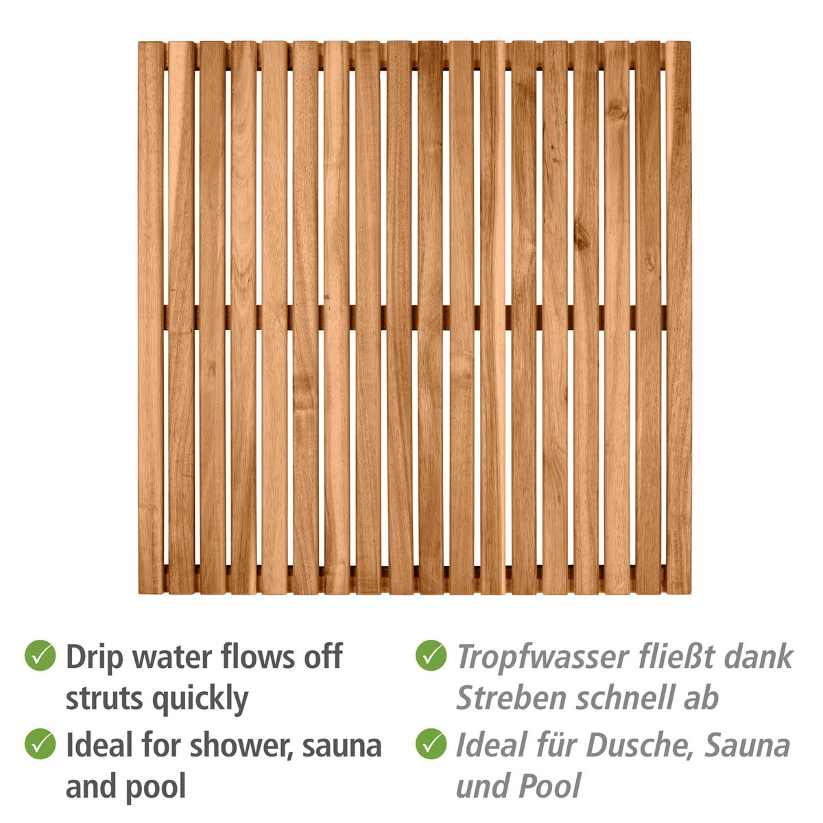 Caillebotis de douche carré en bois d'acacia bois, WENKO