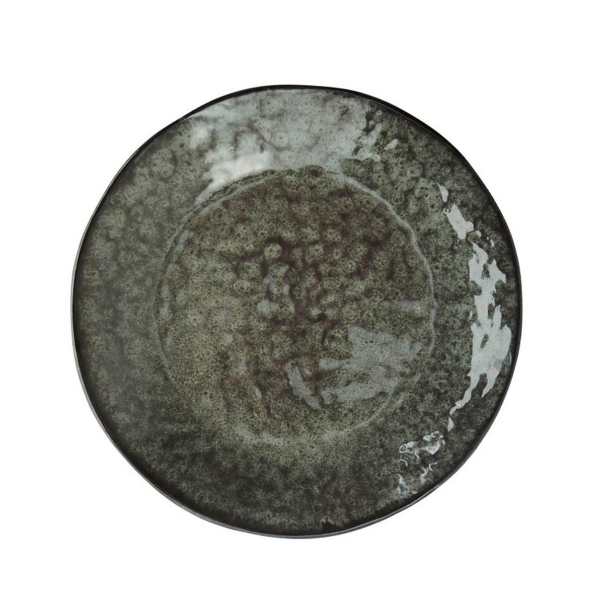 Assiette plate grès vert foncé, noir, MADAM STOLTZ