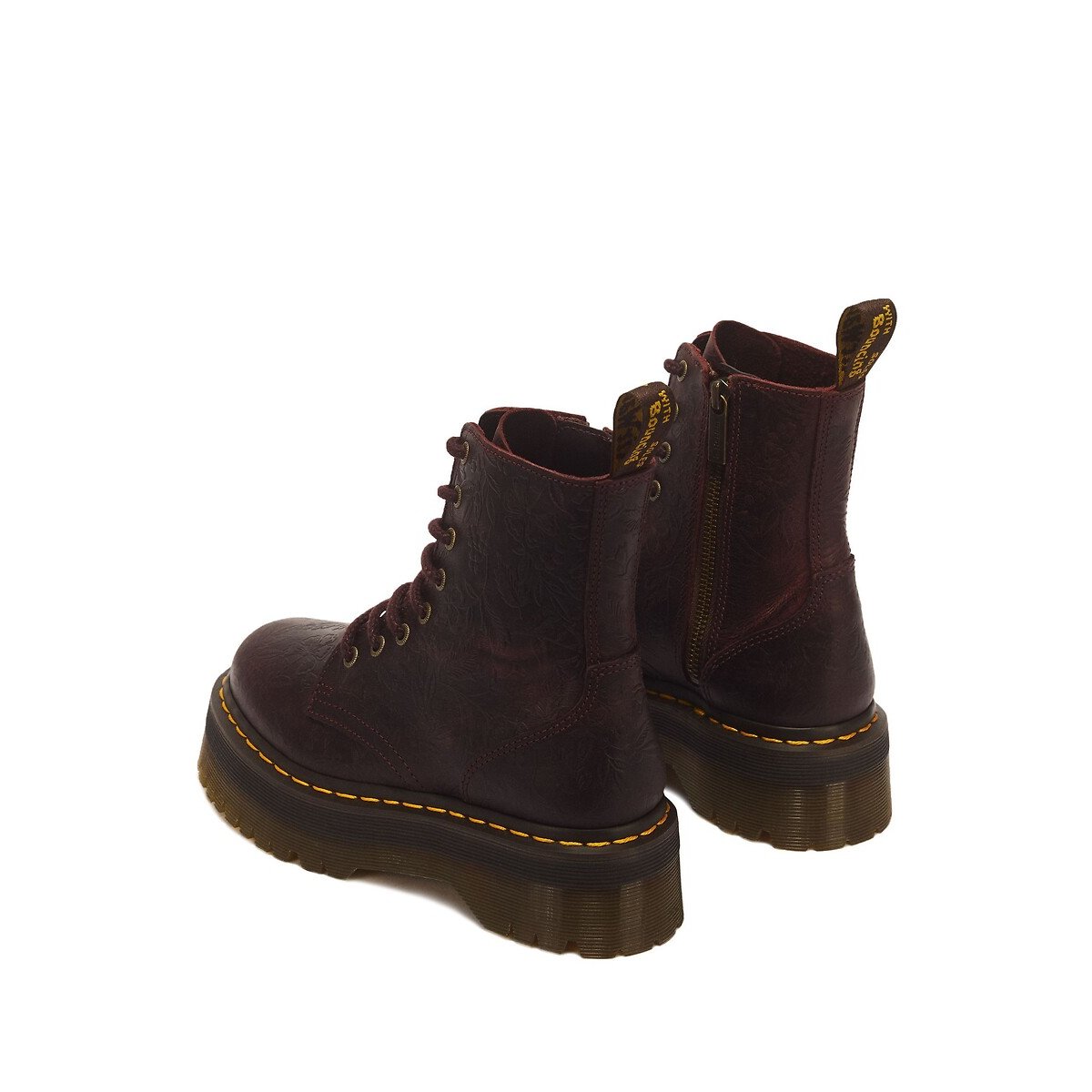 Boots plateformes Jadon Emboos Floral en cuir Crazy Horse rouge foncé, DR. MARTENS
