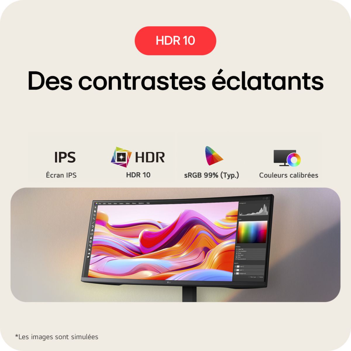 Ecran PC UltraWide 34U650A 34'' incurvé IPS UWQHD 100 Hz HDR10 USB-C 96W couleur unique, LG