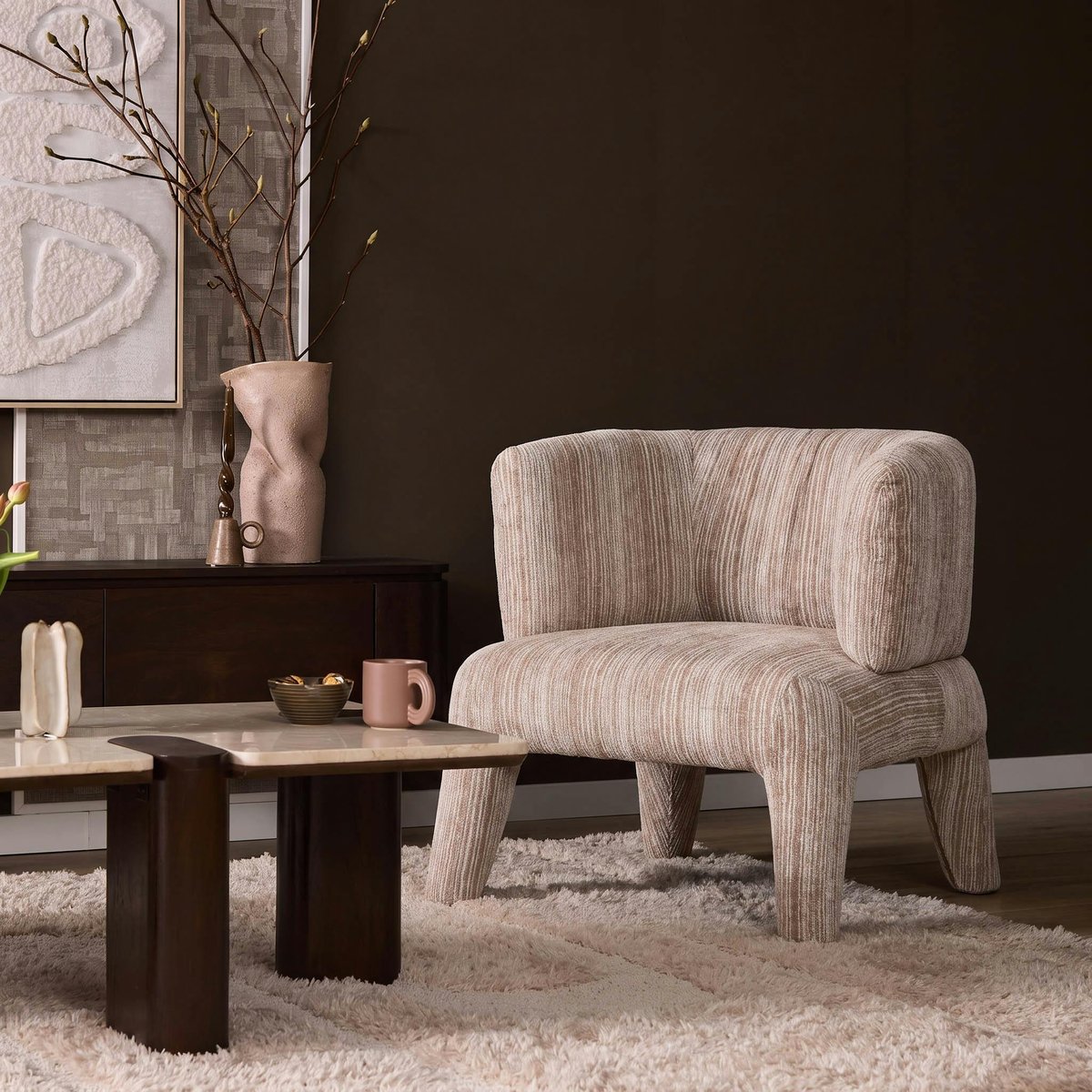 Fauteuil de salon design à rayures CORTINA marron, PIER IMPORT