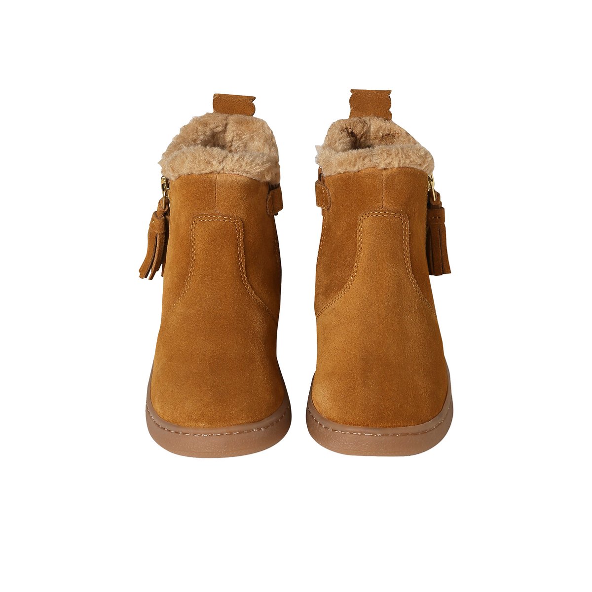 Boots enfant en cuir fourrées camel, VERTBAUDET