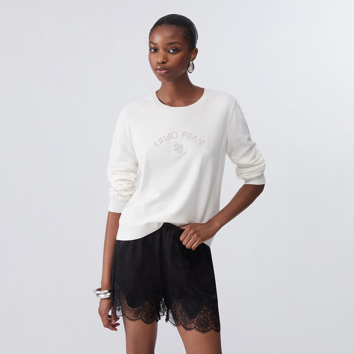 Haut avec micro paillettes blanc laine, LIU JO