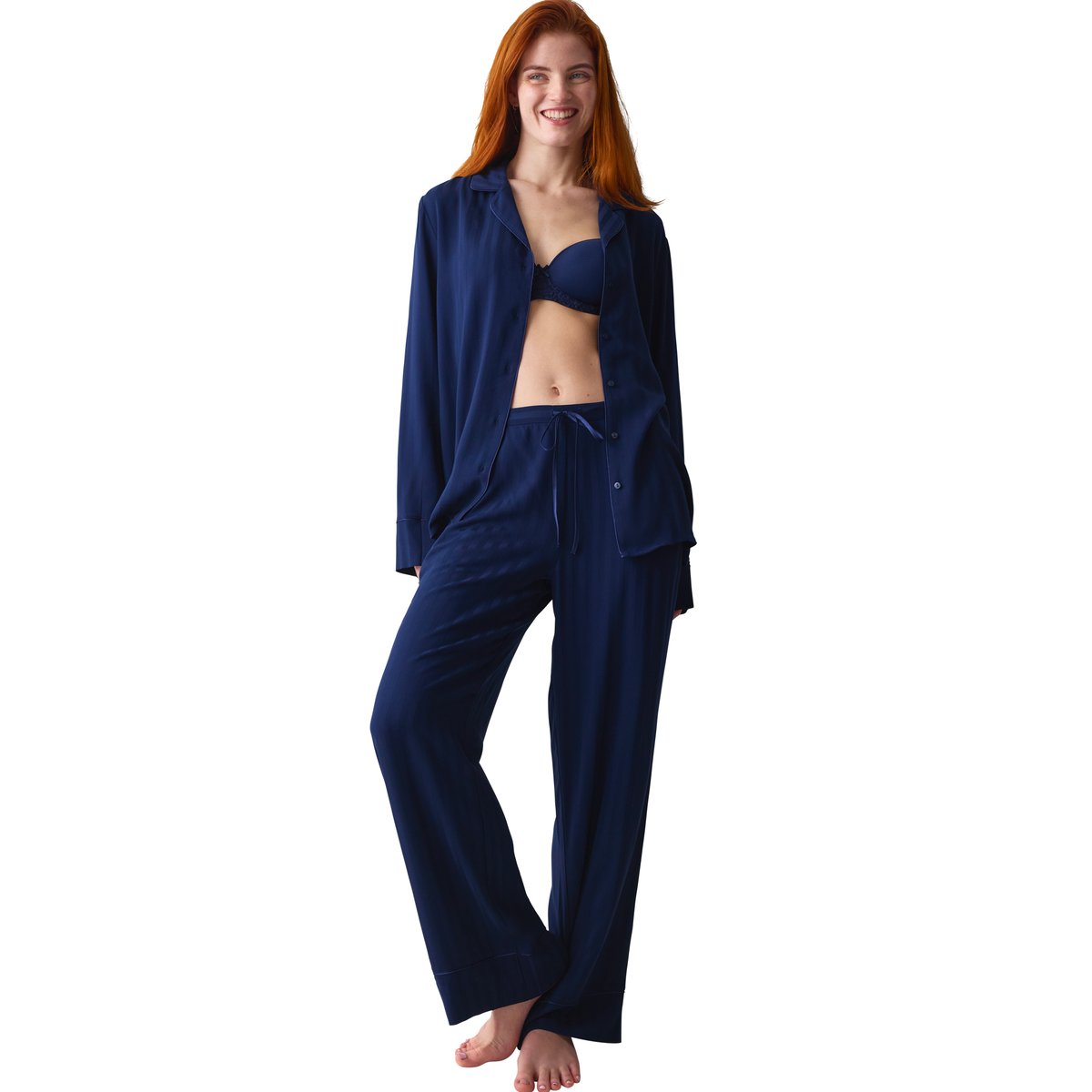 Pyjama pantalon chemise AMOURETTE JACQUARD bleu, TRIUMPH
