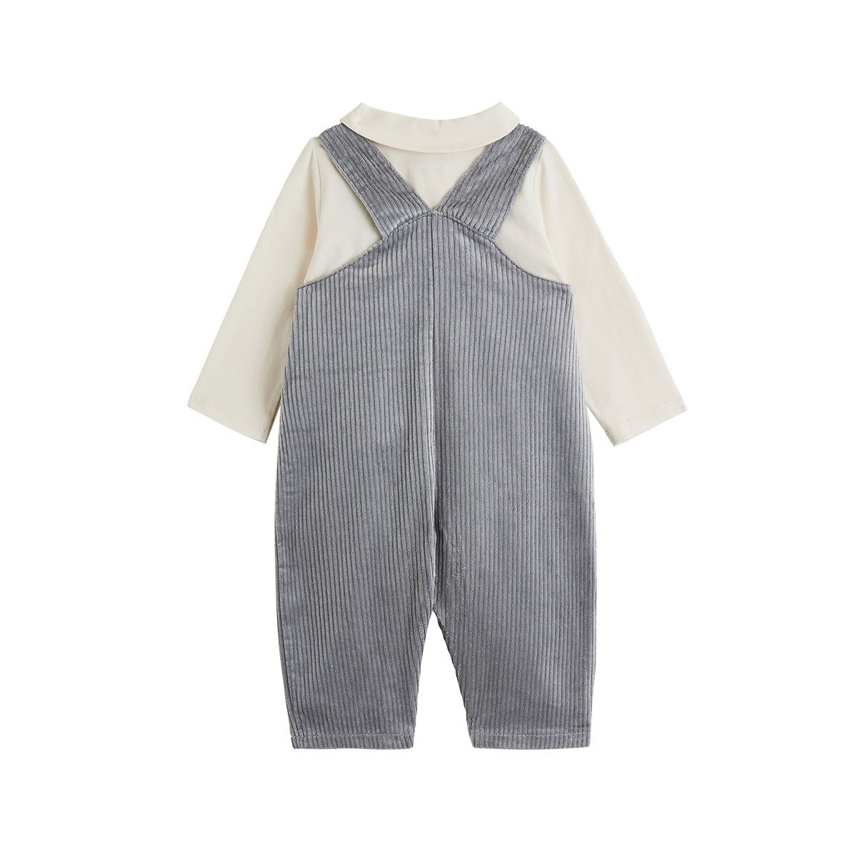 Ensemble salopette bébé en velours côtelé et t-shirt Flocon gris, PETIT BEGUIN