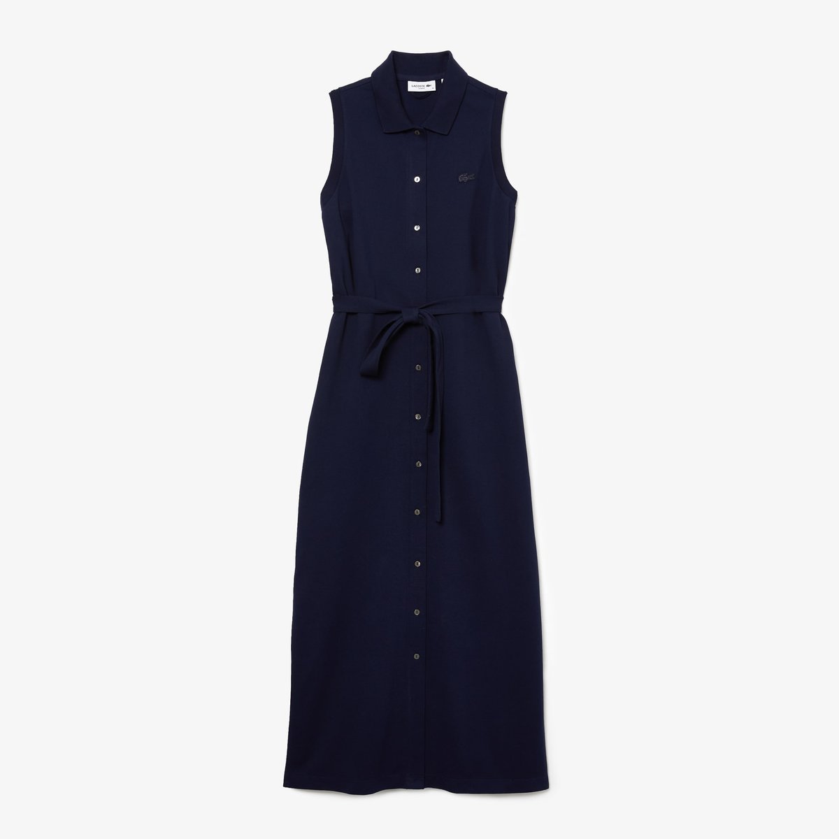 Robe polo longue en mini Piqué stretch bleu-166, LACOSTE