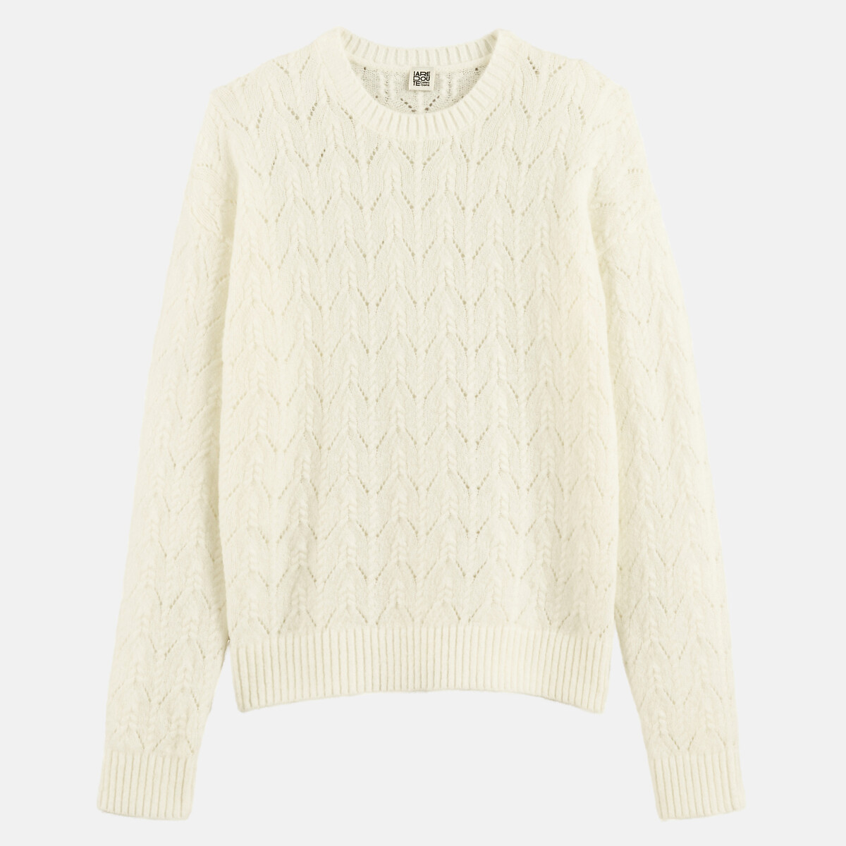 Pull col rond en maille torsadée ajourée ecru, LA REDOUTE COLLECTIONS